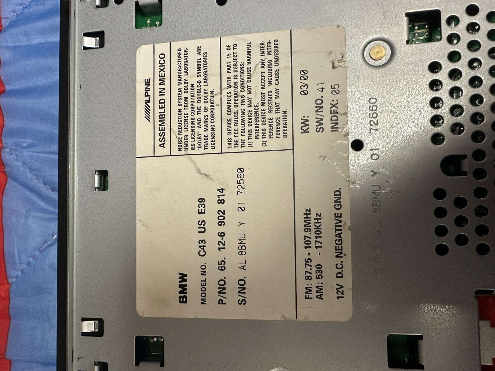 96-00 BMW 528I E39 RADIO CASSETTE PLAYER CHANGER RECEIVER 6902814 OEM
