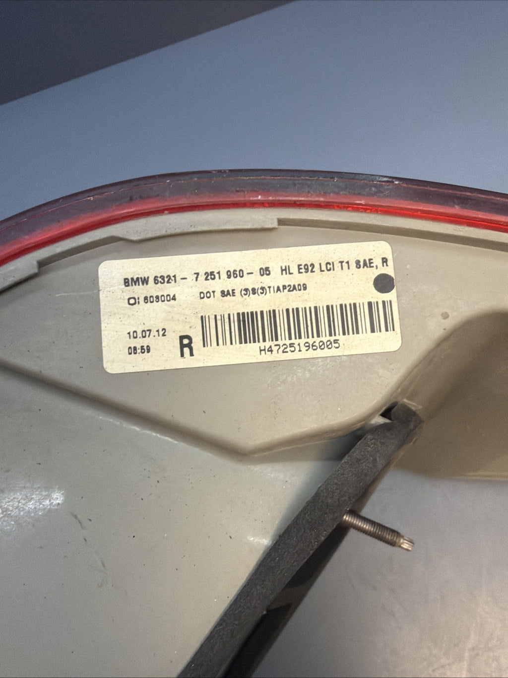 11-13 BMW E92 328i 335i Rear Right Outer Taillight Tail Light Lamp OEM 7251960