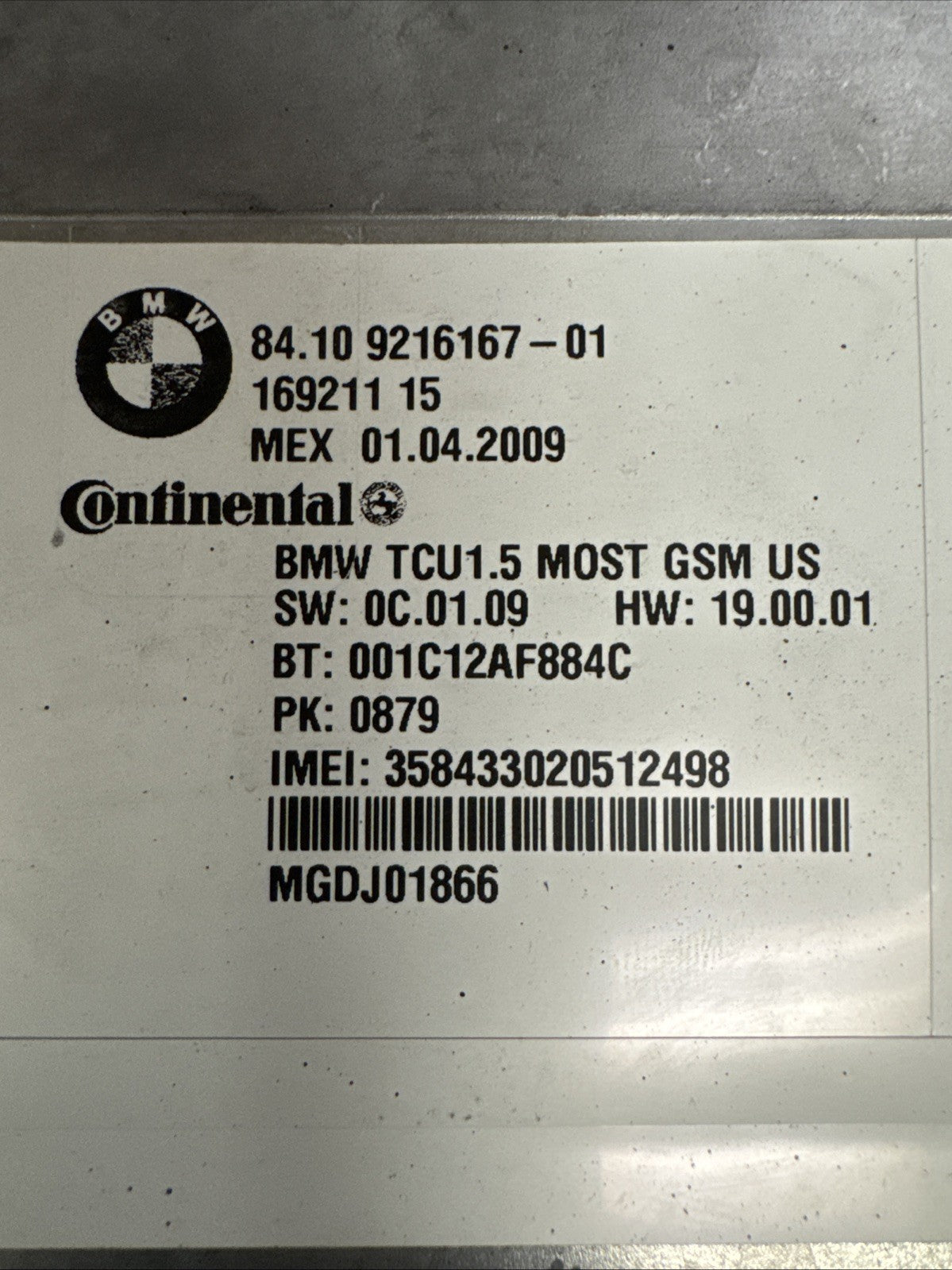 2009-2015 BMW 750i F01 OEM Telematics Bluetooth Control Module 9216167