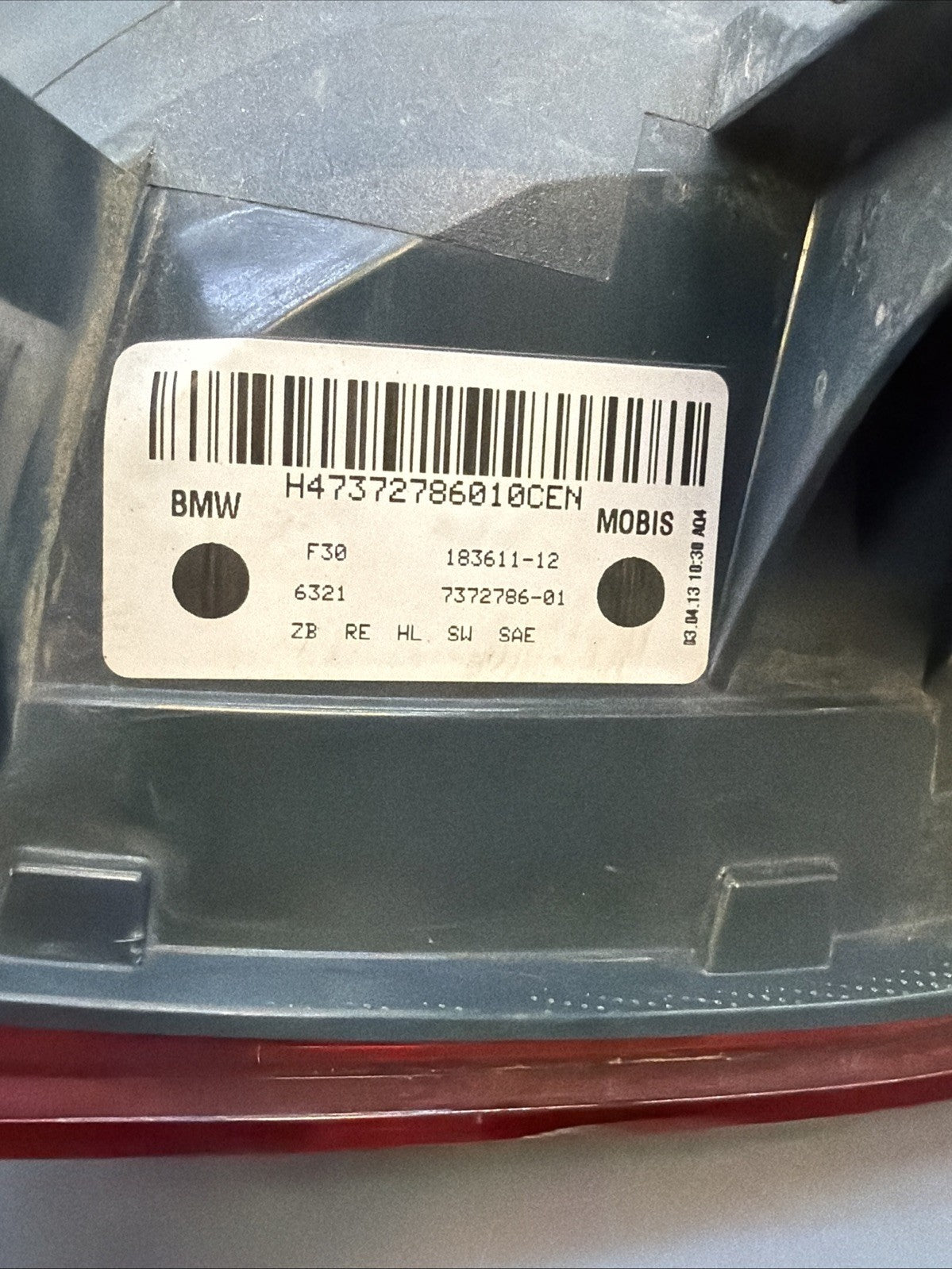 2011-2015 BMW 328IX F30 REAR RIGHT SIDE OUTER TAILLIGHT LIGHT LAMP 7372786 OEM