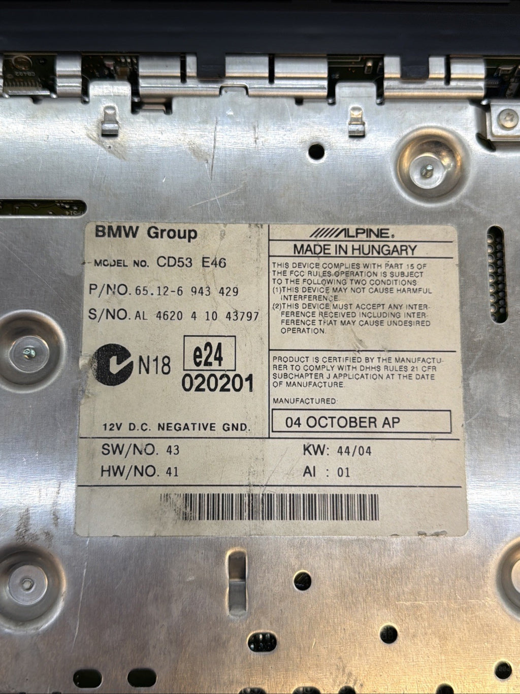 99-06 BMW E46 PROFESSIONAL BUSINESS CD AM FM TUNER PLAYER UNIT OEM 6943429