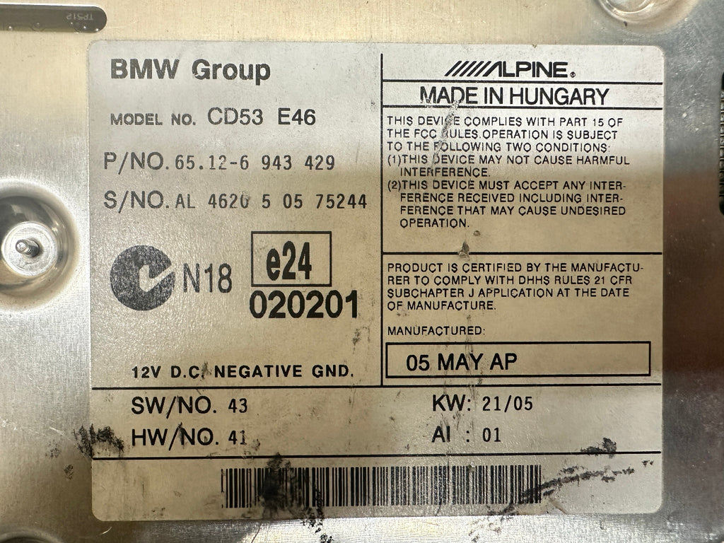 BMW 1999-2005 E46 3 SERIES PROFESSIONAL CD RADIO AUDIO PLAYER OEM 6943429