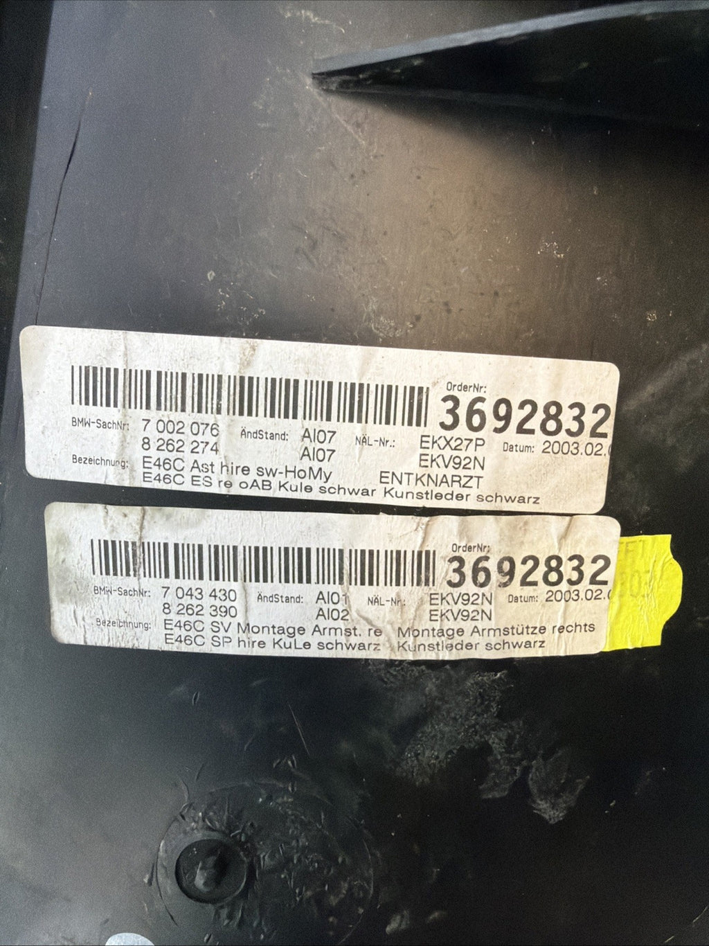 99-06 BMW E46 3 Series M3 Convertible Rear Right Door Panel Card BLACK 8219014
