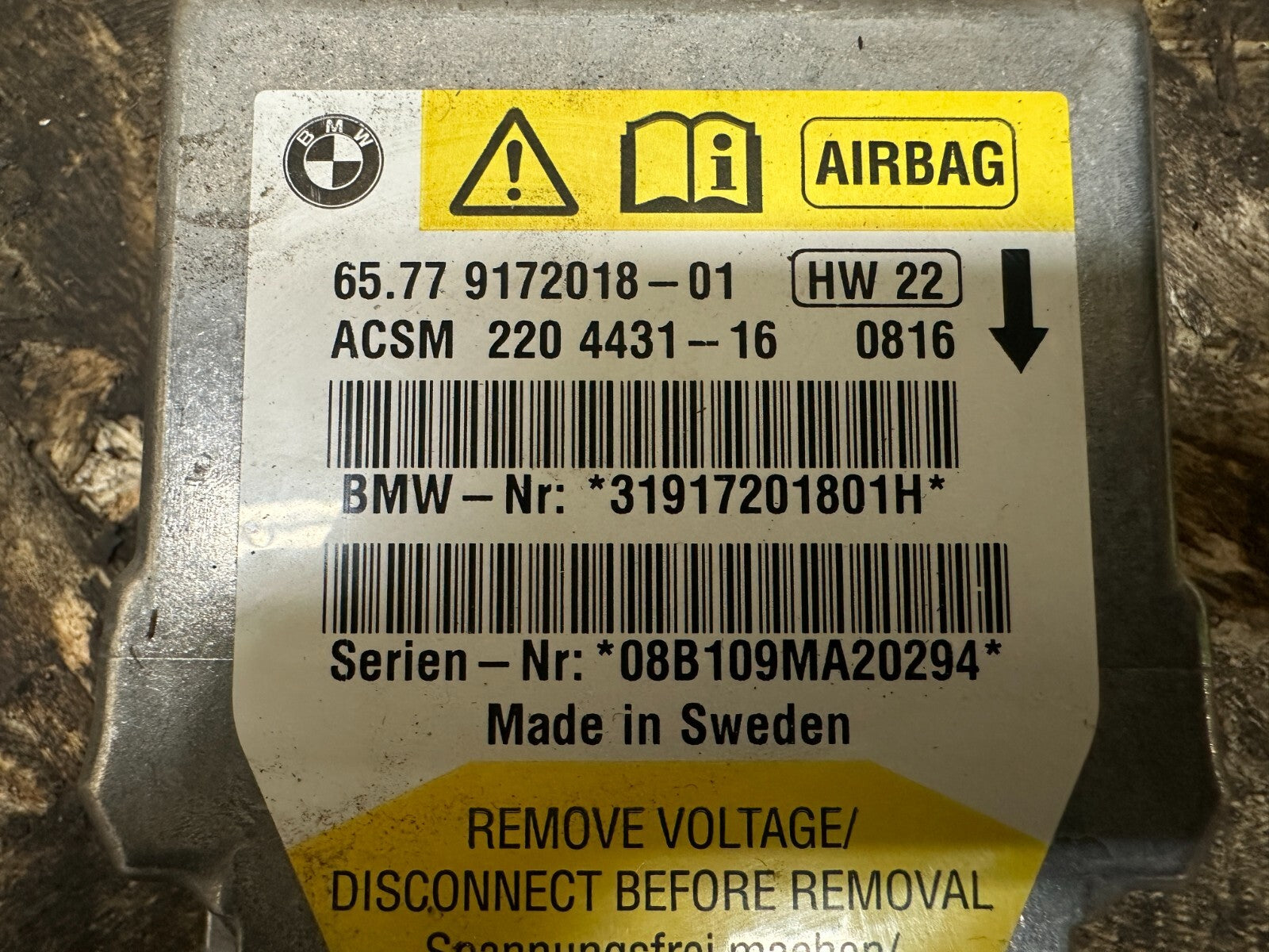 BMW 2002-2010 E60 E85 5 SERIES Z4 SRS CONTROL MODULE CRASH SENSOR OEM 9172018