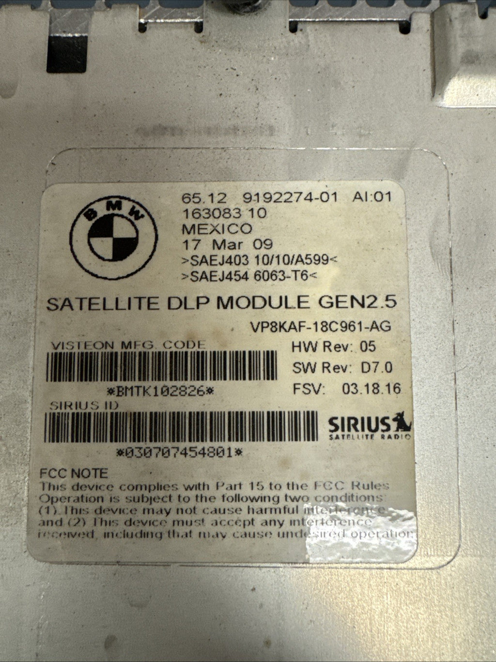 BMW/ X5 1 3 5 6 7 X6 Z4 SERIES OEM SATELLITE RADIO MODULE SIRIUS GEN2.5 DLP