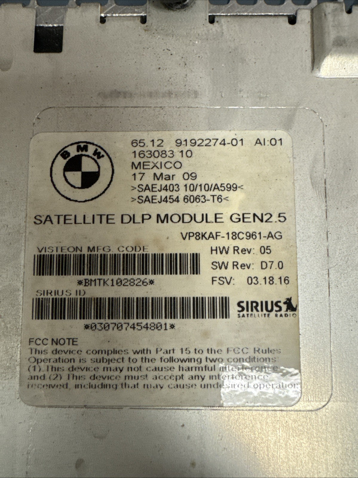 BMW/ X5 1 3 5 6 7 X6 Z4 SERIES OEM SATELLITE RADIO MODULE SIRIUS GEN2.5 DLP