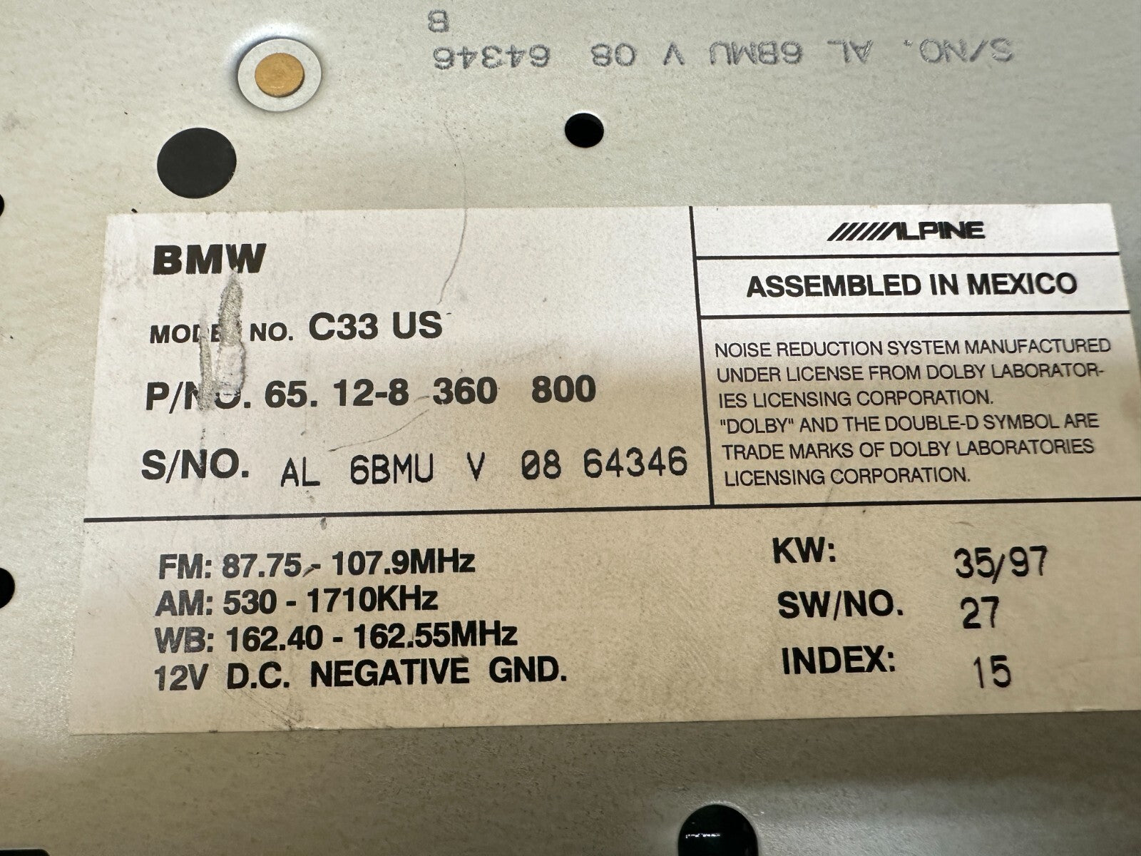 BMW 1995-2006 E39 E53 5 SERIES X5 RADIO CASSETTE PLAYER OEM 8360800