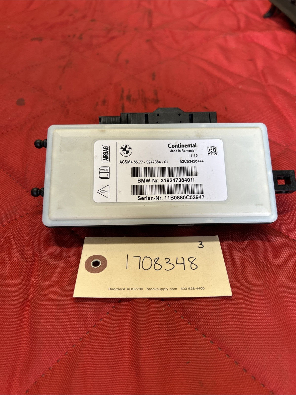 BMW 11-17 F25 X3 F10 5 SERIES CRASH IMPACT SENSOR SRS MODULE OEM 9247384