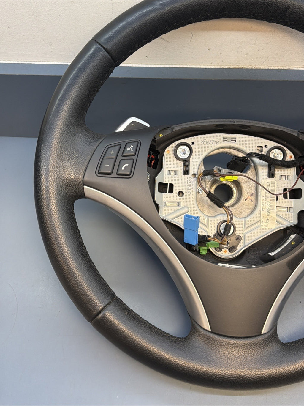 06-11 BMW E90 3 SERIES BLACK LEATHER SPORT STEERING WHEEL W PADDLES 6795858