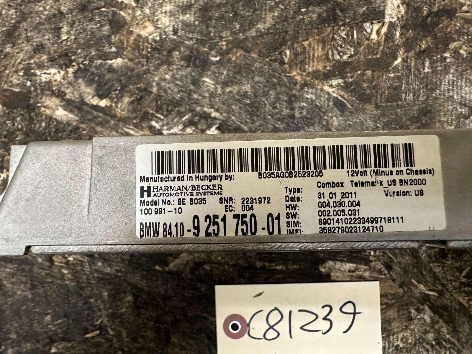 BMW 2005-2014 E82 E90 E70 TRUNK TELEMATICS BLUETOOTH MODULE OEM 9251750