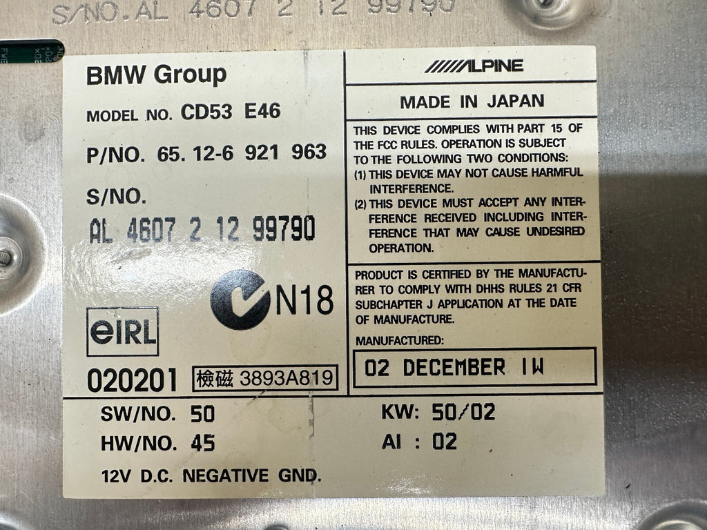 BMW 97-06 E46 3 SERIES BUSINESS CD AM/FM RADIO PLAYER OEM 6921963