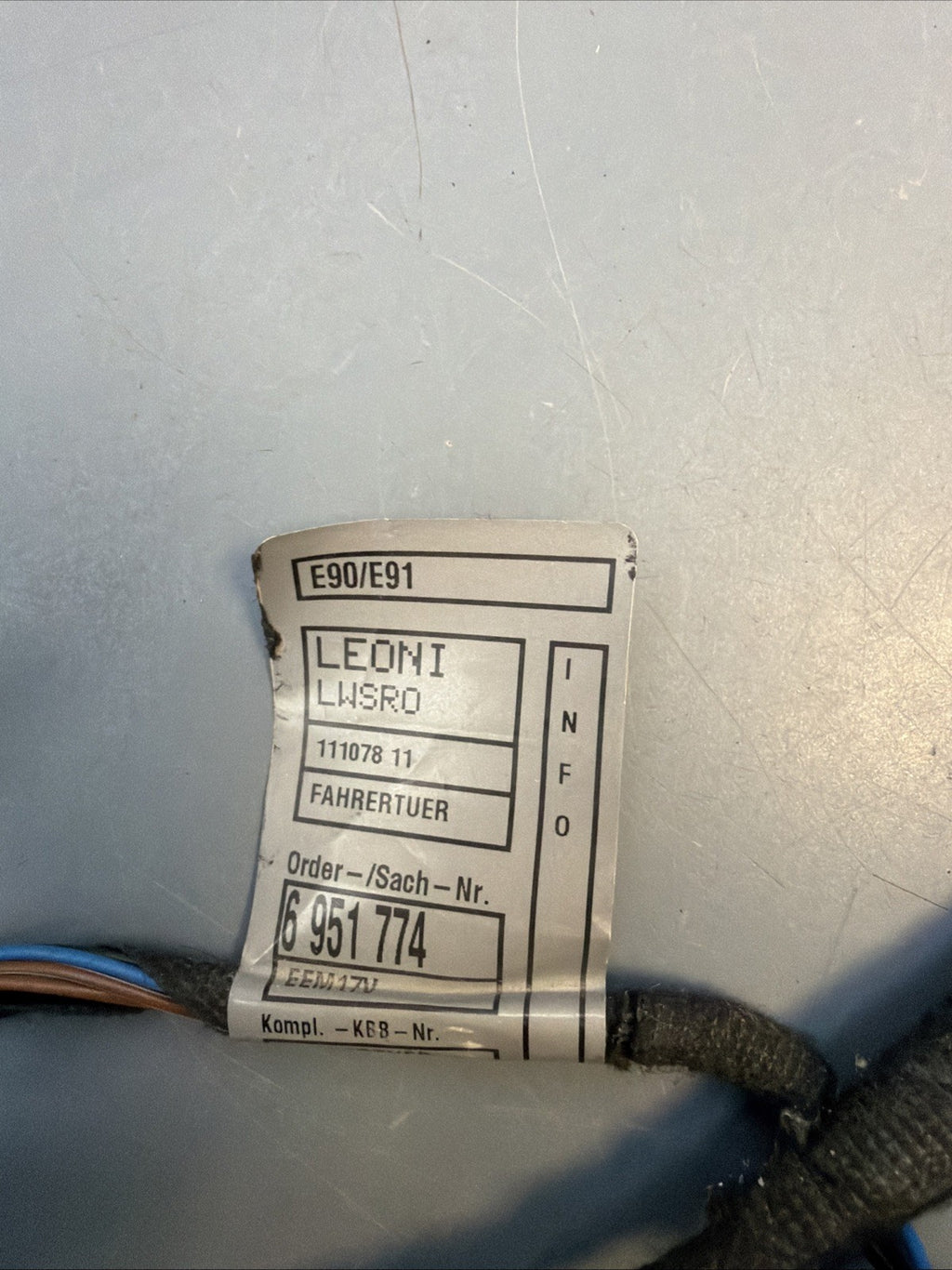 06-12 BMW 325i 328i 330i 335 LH Left FRONT Door Power Wiring Harness OEM 6951774