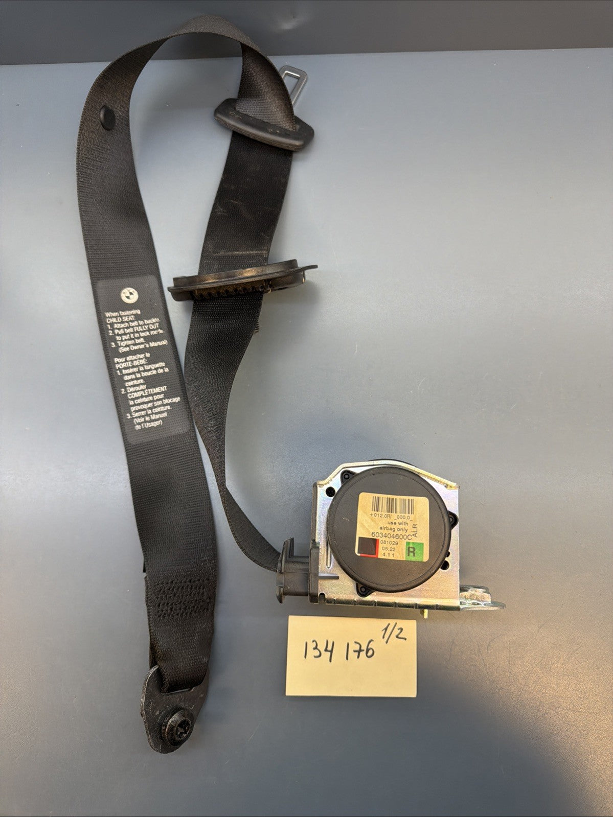 06-10 BMW 550I SEDAN FRONT RIGHT PASSENGER SIDE SEAT BELT RETRACTOR 603404600C