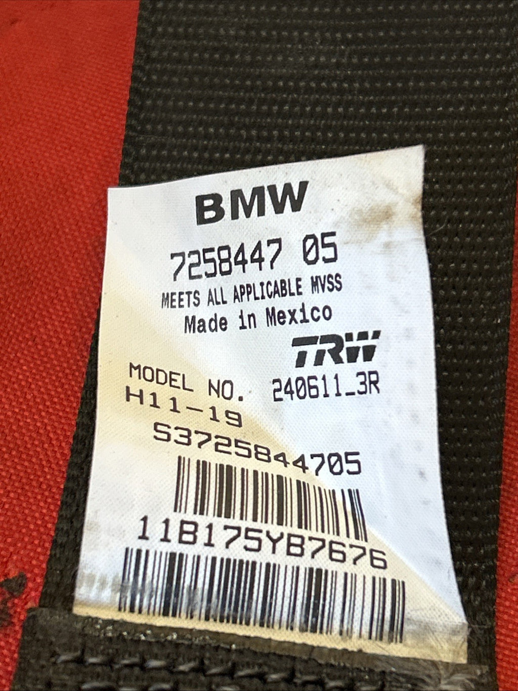 2011 - 2017 BMW X3 F25 REAR LEFT SIDE SEAT BELT RETRACTOR OEM 7258447