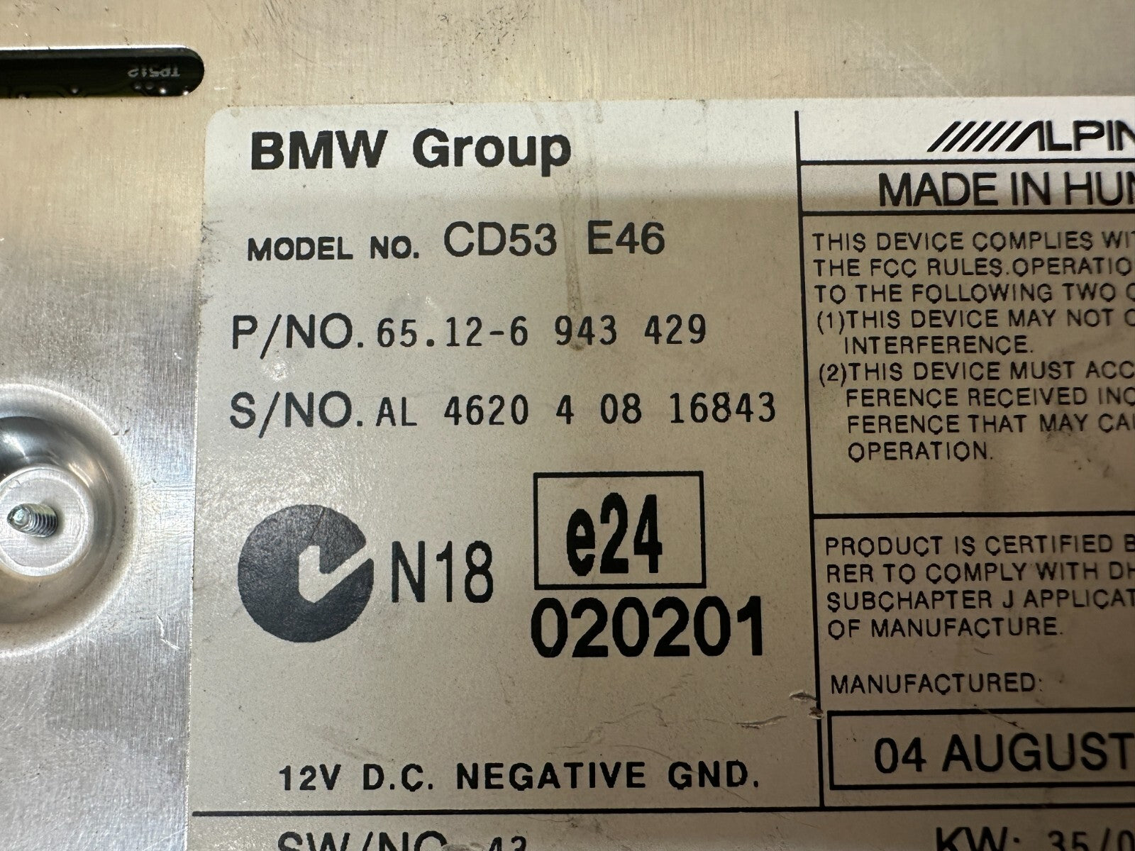 BMW 1999-2005 E46 3 SERIES PROFESSIONAL CD RADIO AUDIO PLAYER OEM 6943429