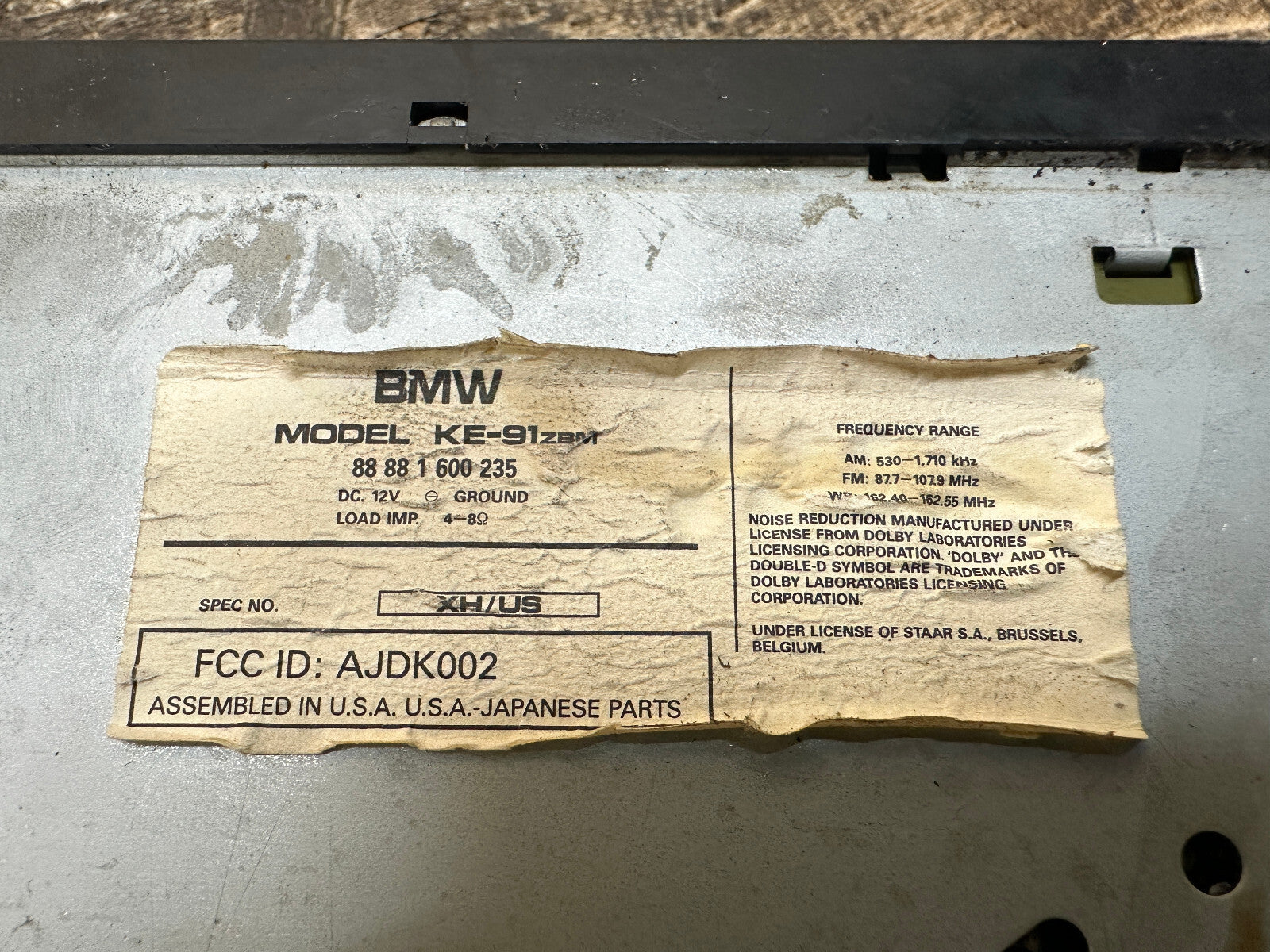 BMW 87-96 E30 E34 3/5 SERIES CASSETTE RADIO AUDIO PLAYER OEM 88881600235