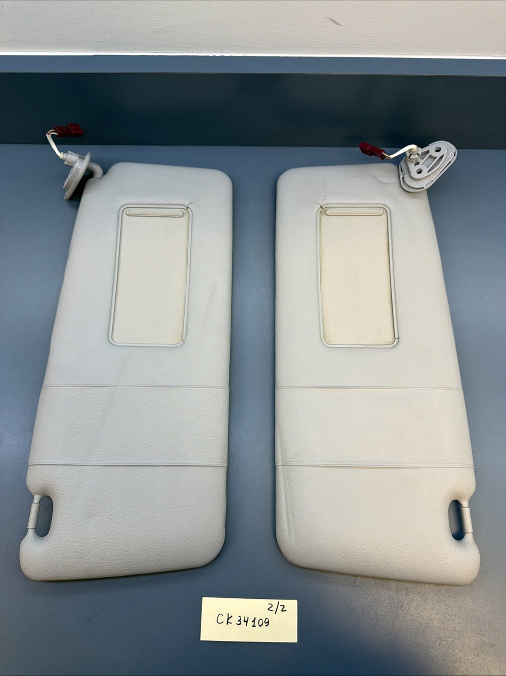 00–03 BMW E39 M5 530i Right & Left Light Sun Visor Mirror Leather Set OEM