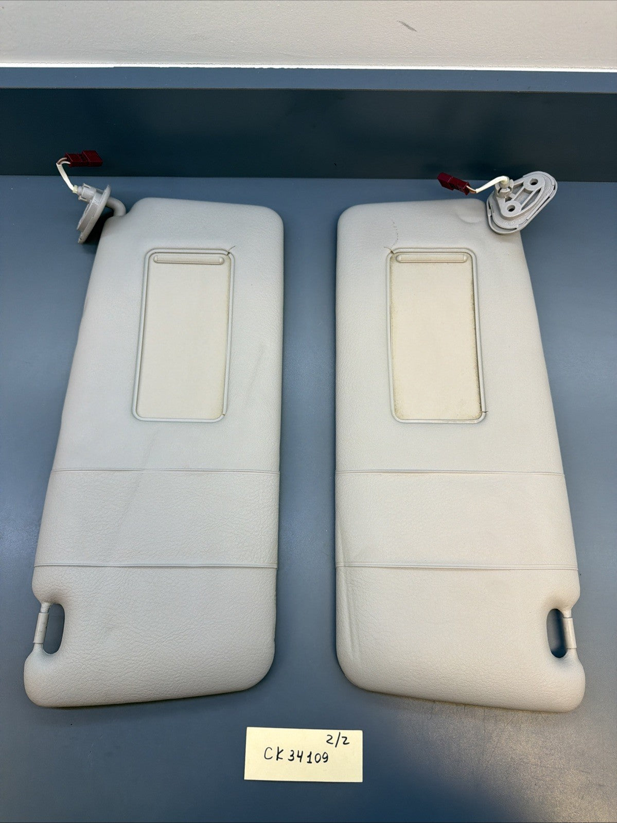 00–03 BMW E39 M5 530i Right & Left Light Sun Visor Mirror Leather Set OEM