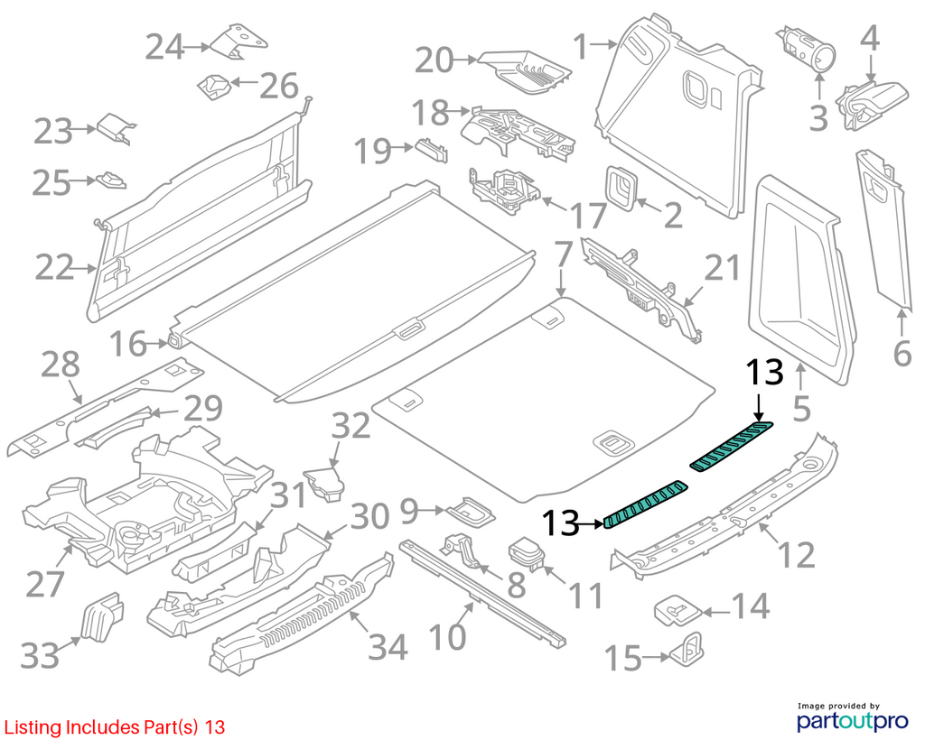 2011-2017 BMW X3 35IX F25 - Right Trunk TRIM Panel / SILL Cover 7250960