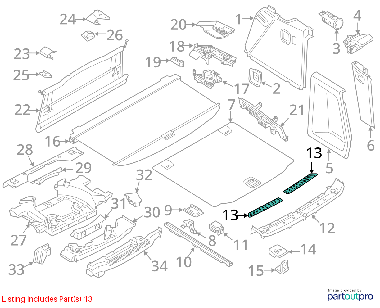 2011-2017 BMW X3 35IX F25 - Right Trunk TRIM Panel / SILL Cover 7250960