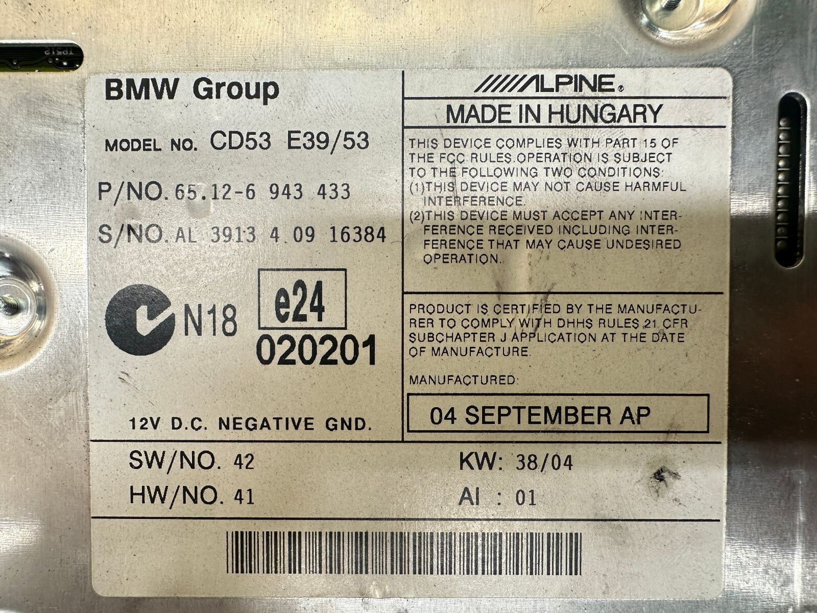 BMW 95-06 E39 E53 5 SERIES X5 DASH BUSINESS AUDIO RADIO CD PLAYER OEM 6943433