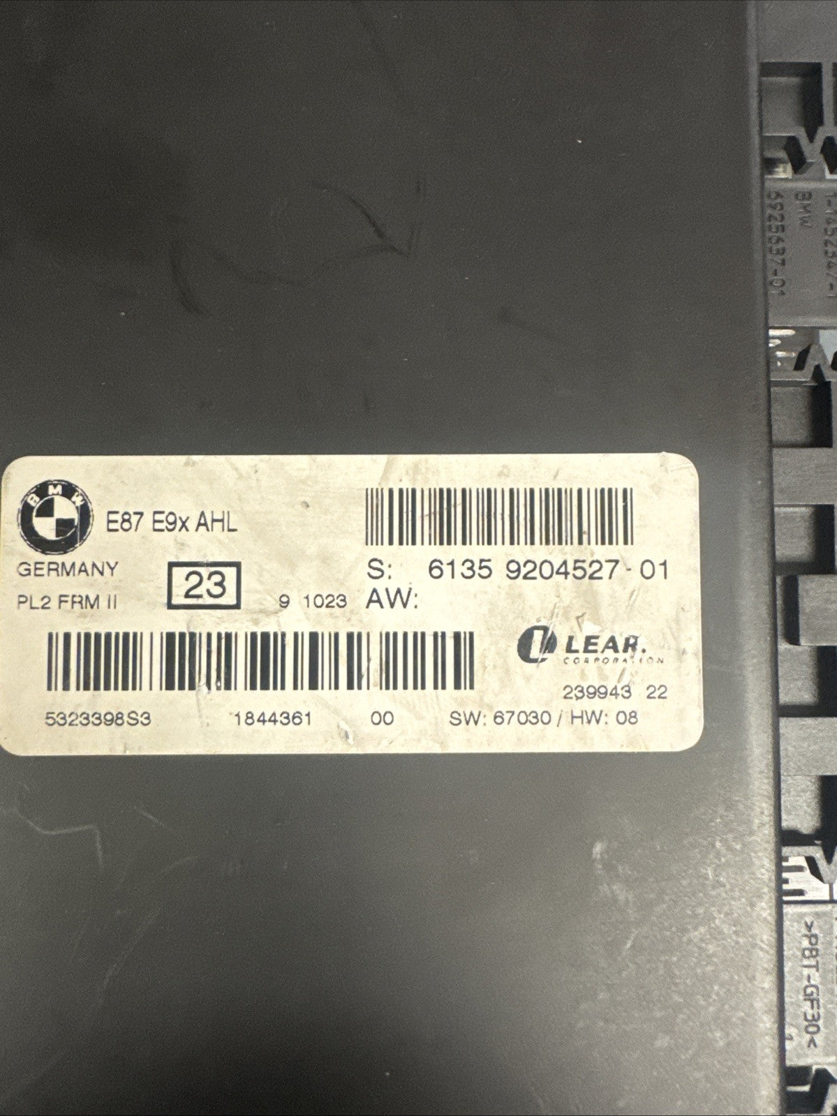 07-10 BMW E90 E92 E93 335i PL2 FRM2 FOOTWELL LIGHT CONTROL MODULE 9204527 OEM