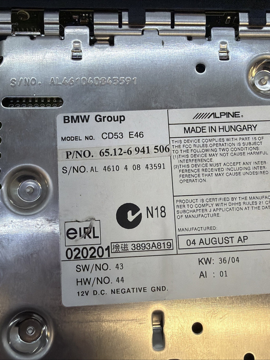 01-06 BMW 3 Series E46 325 330 M3 CD Player Business Radio 6941506