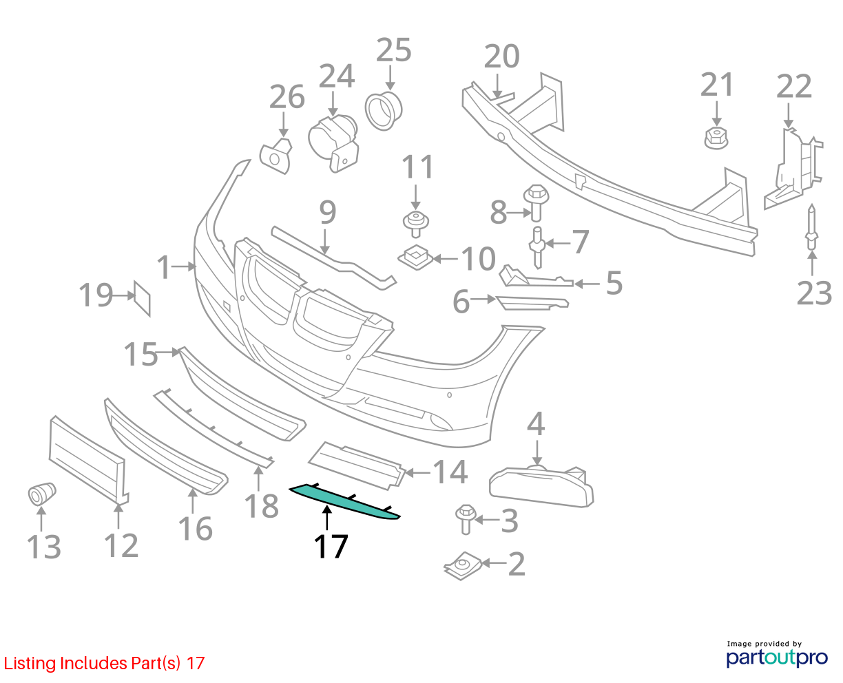 06-08 E90 E91 BMW 328I 335I FRONT BUMPER LOWER LEFT GRILLE INSERT TRIM T0615