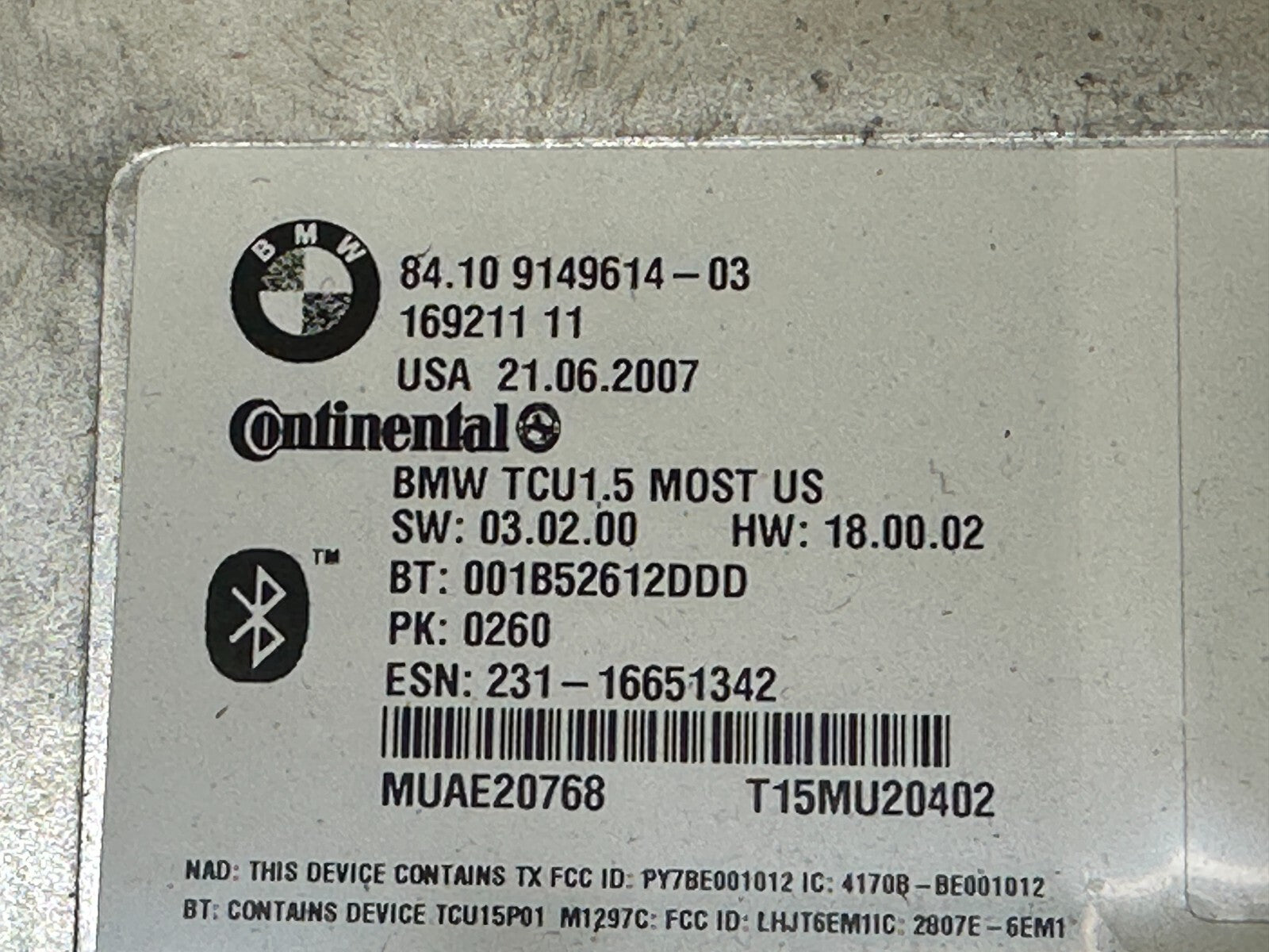 BMW 2007-2010 E60 LCI E90 BLUETOOTH TELEMATIC COMMUNICATION MODULE OEM 9149614