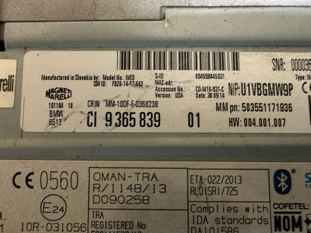 BMW F22 F30 F33 2/3/4 SERIES AUDIO RADIO SAT CD PLAYER ENTRY UNIT OEM 9365839