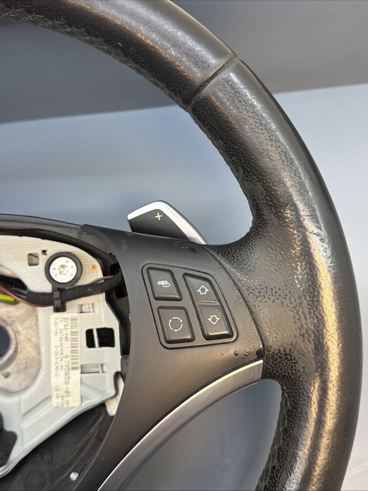 BMW 06-11 E90 3 SERIES BLACK LEATHER SPORT STEERING WHEEL W PADDLES OEM 6795858