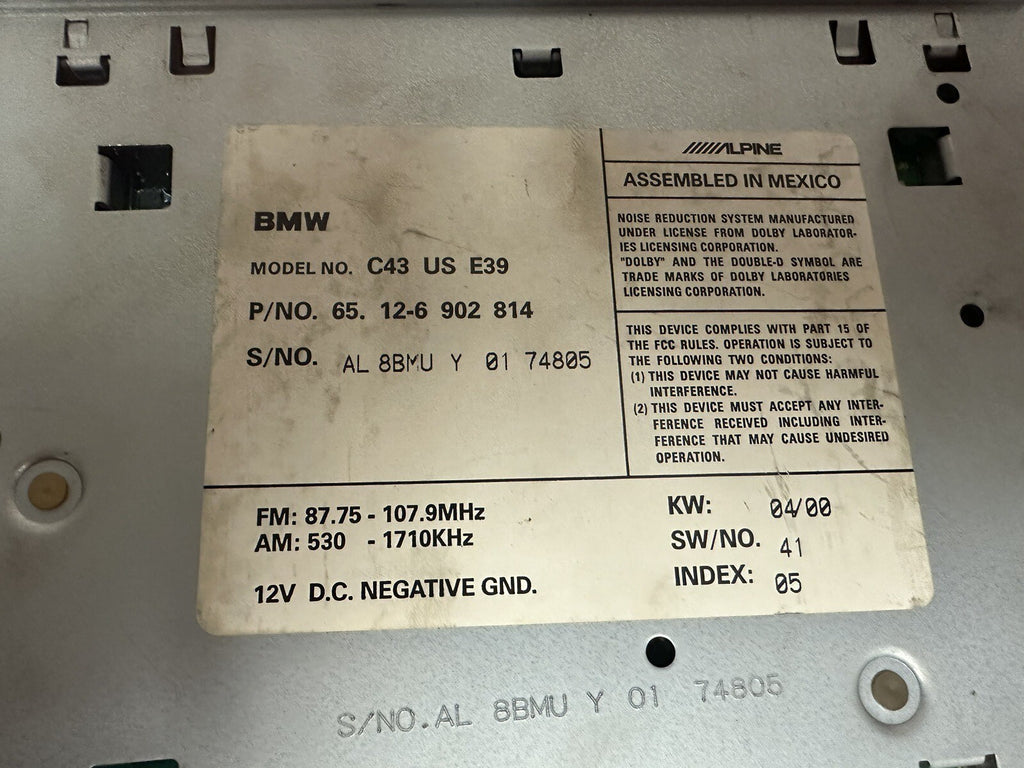 97-01 BMW 5-SERIES BUSINESS CASSETTE PLAYER UNIT OEM  6902814