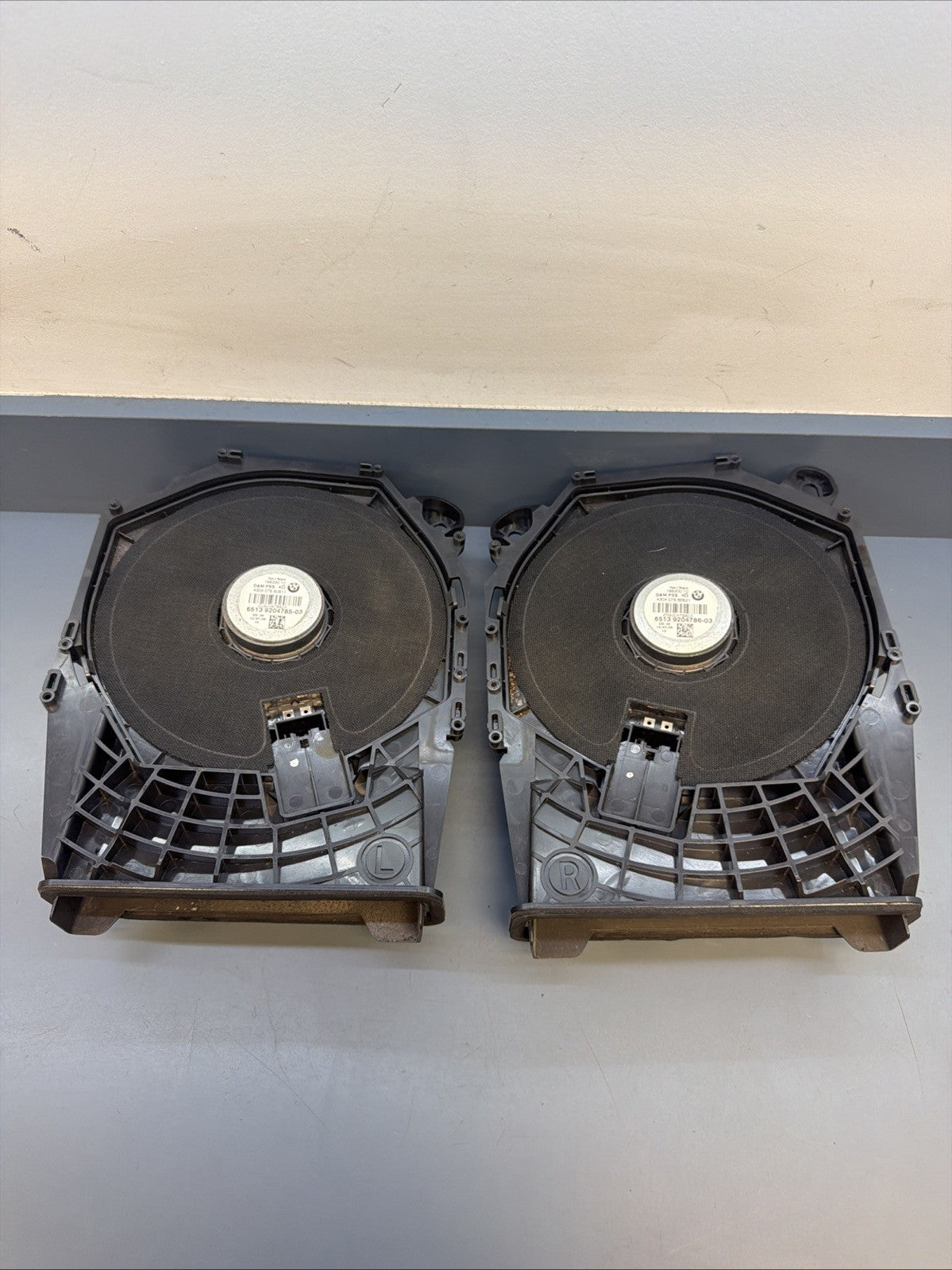 OEM BMW E88 E92 E93 335 M3 Floor Bass Speaker Sub Subwoofer Pair 9204785 9204786