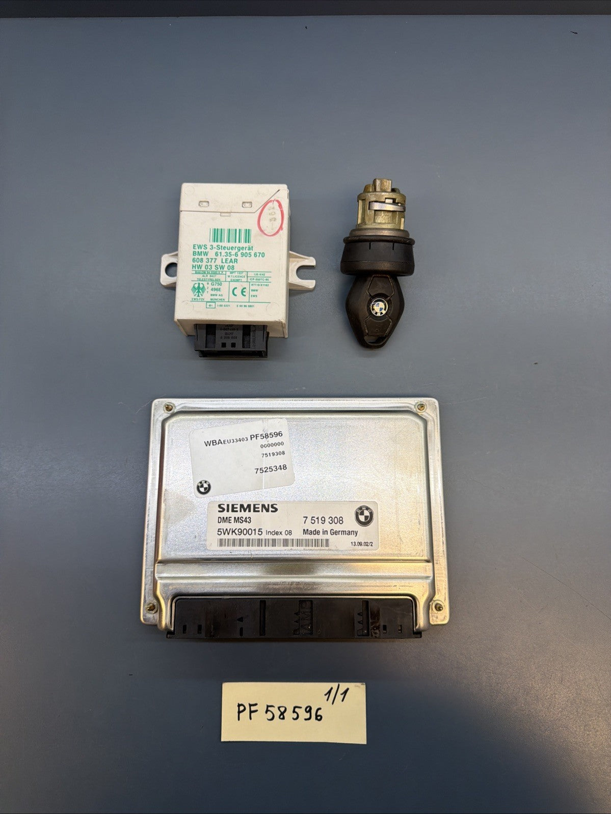 BMW E46 E39 E53 3 5 3.0i M54 ENGINE ECU SET DME MS43 EWS3 IGNITION KEY 7519308