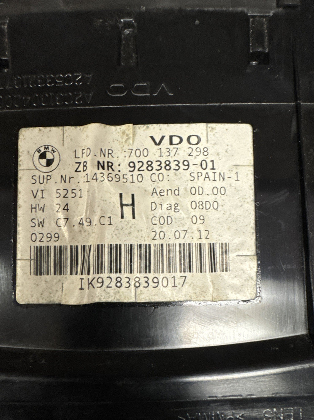 07-13 BMW E90 E92 328i 335i Instrument Speedometer Gauge Cluster 9283839 OEM