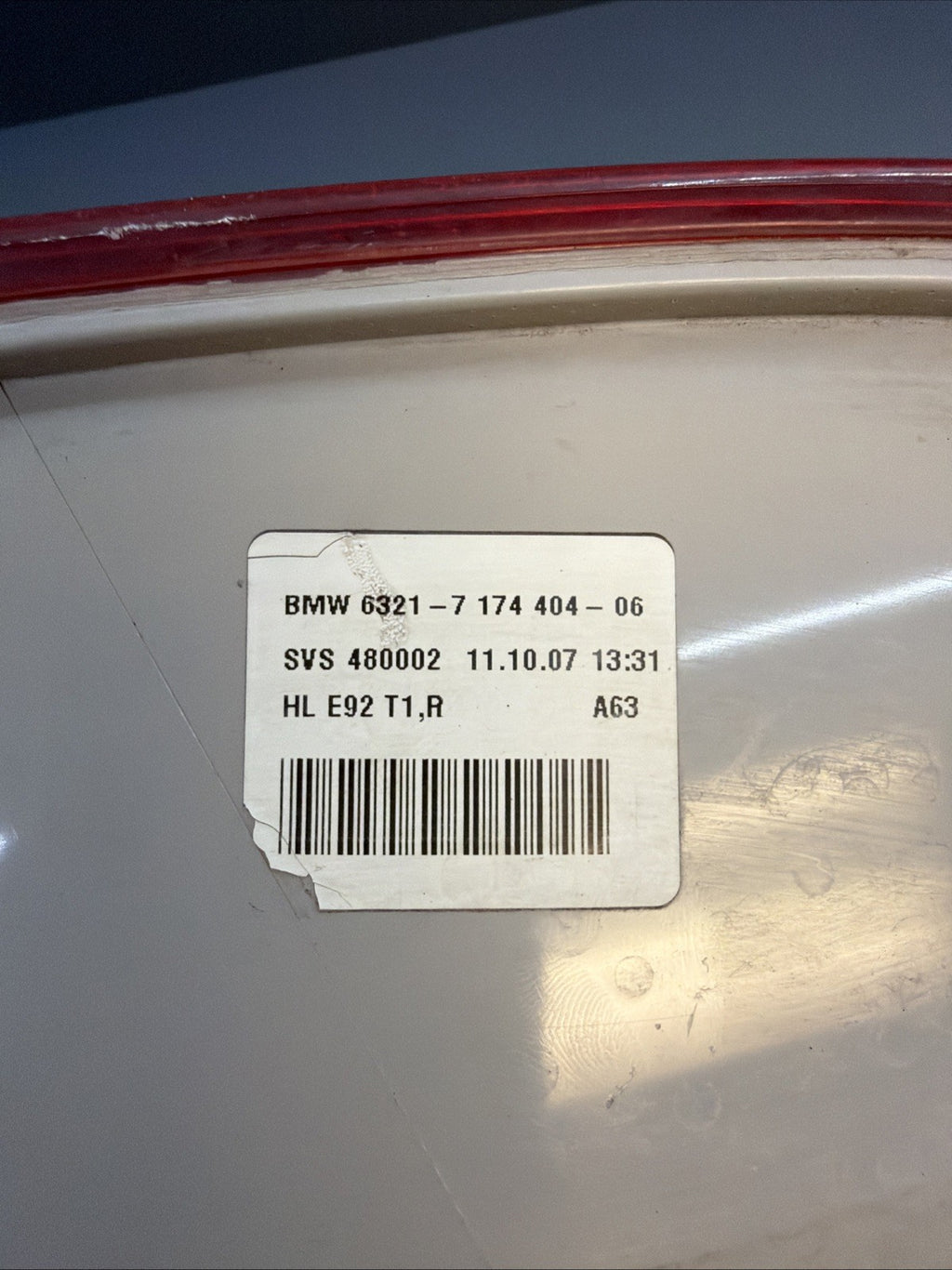 07-10 BMW E92 328i 335i M3 PRE LCI Right Side Outer Tail Light Taillight 7174404