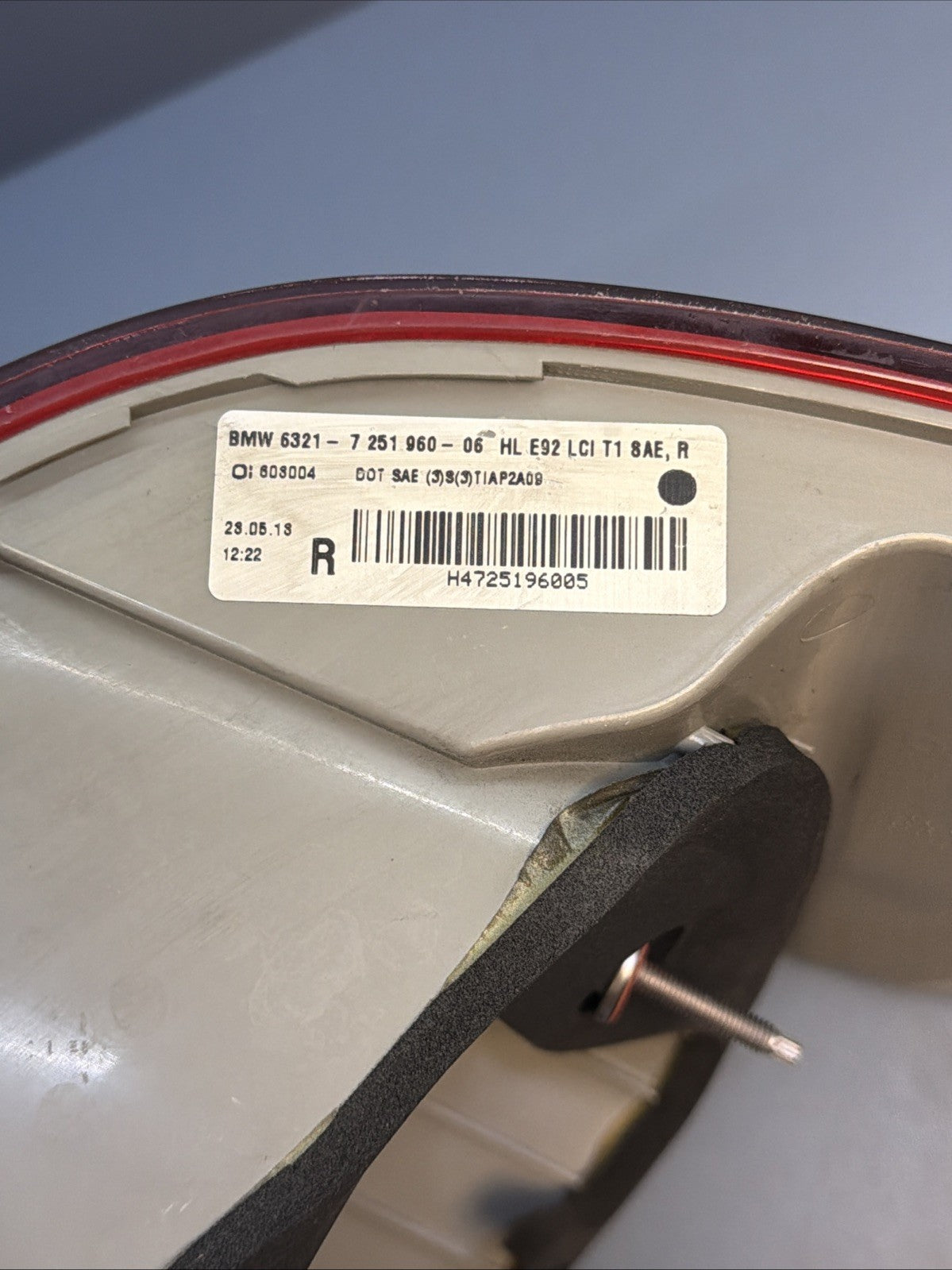 11-13 BMW E92 328i 335i Rear Right Outer Taillight Tail Light Lamp OEM 7251960