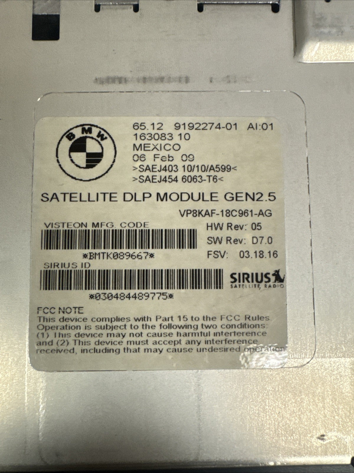 04-13 BMW E60 E61 E90 E91 Satellite Radio Receiver Sirius Module 9192274-01 OEM