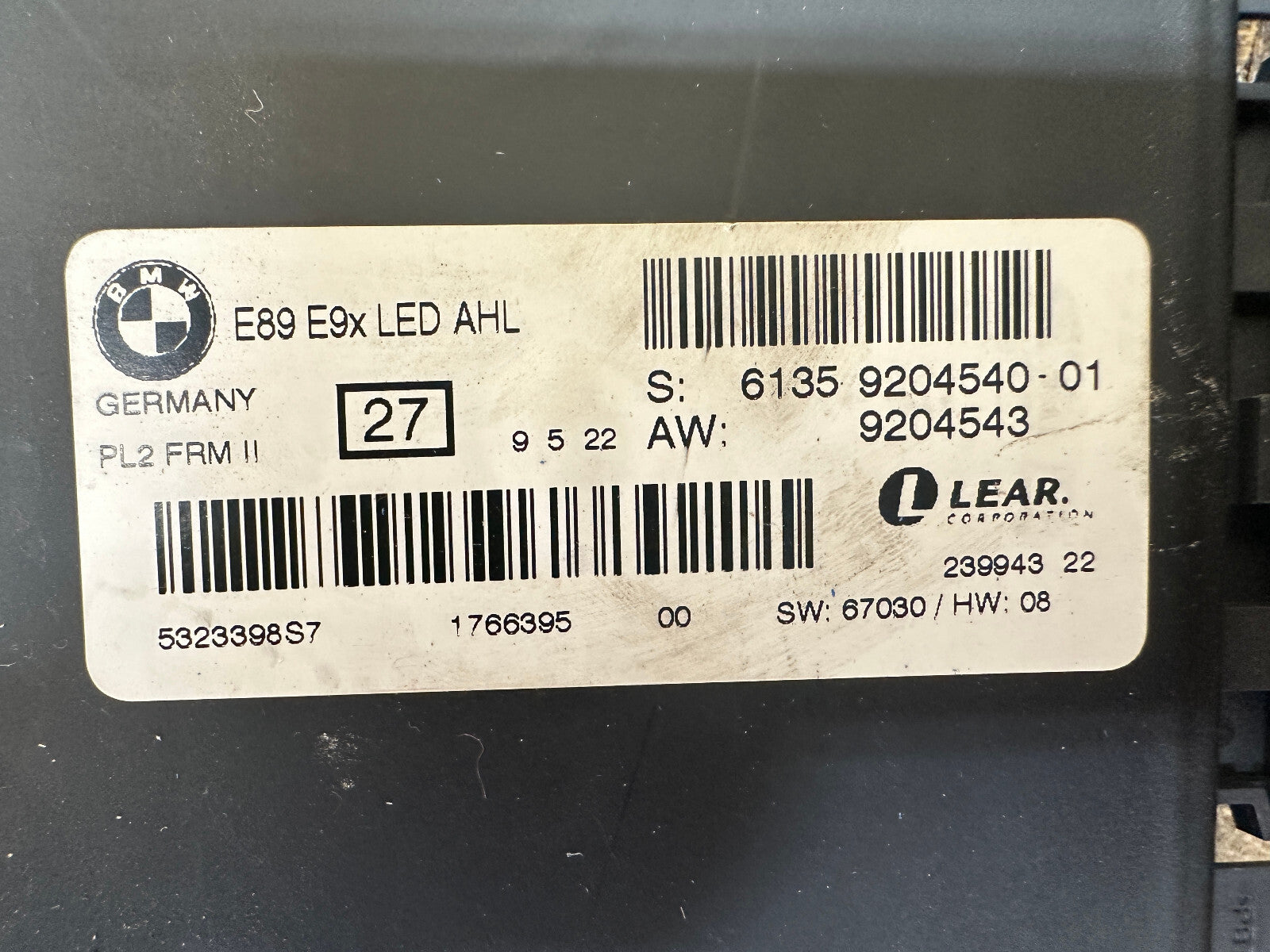BMW 2006-2012 E90 3 SERIES FOOTWELL LIGHT CONTROL MODULE OEM 9204540