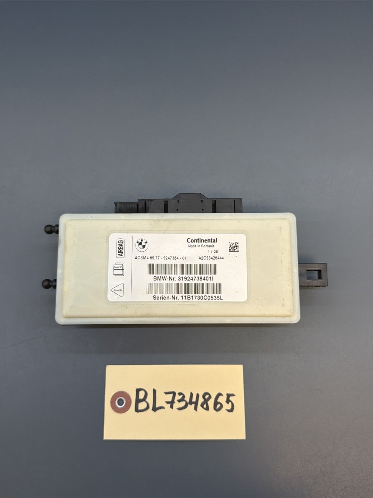 BMW 11-17 F25 X3 F10 5 SERIES CRASH IMPACT SENSOR SRS MODULE OEM 9247384