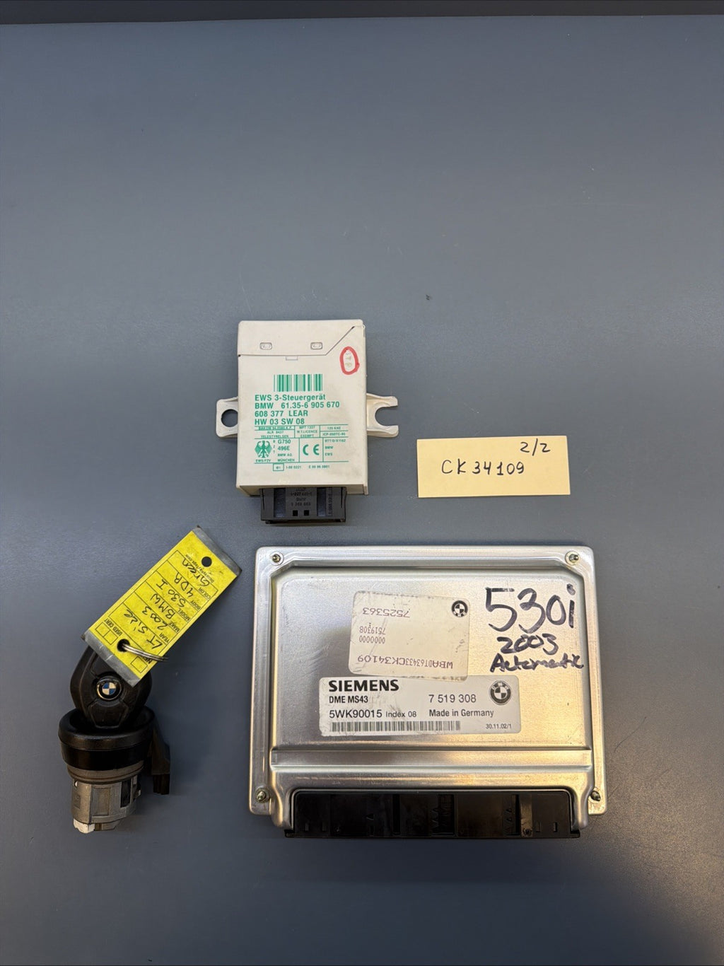 BMW E46 E39 E53 3 5  3.0i M54 ENGINE ECU SET DME MS43 EWS3 IGNITION KEY 7519308