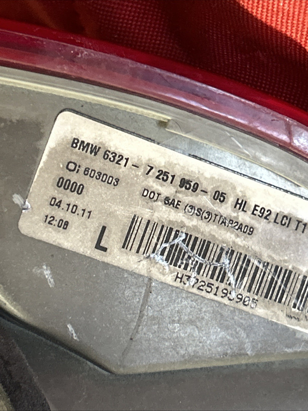 2011-2013 BMW 3 -SERIES E92 LEFT SIDE LH OUTER LED LCI TAILLIGHT OEM 7251959