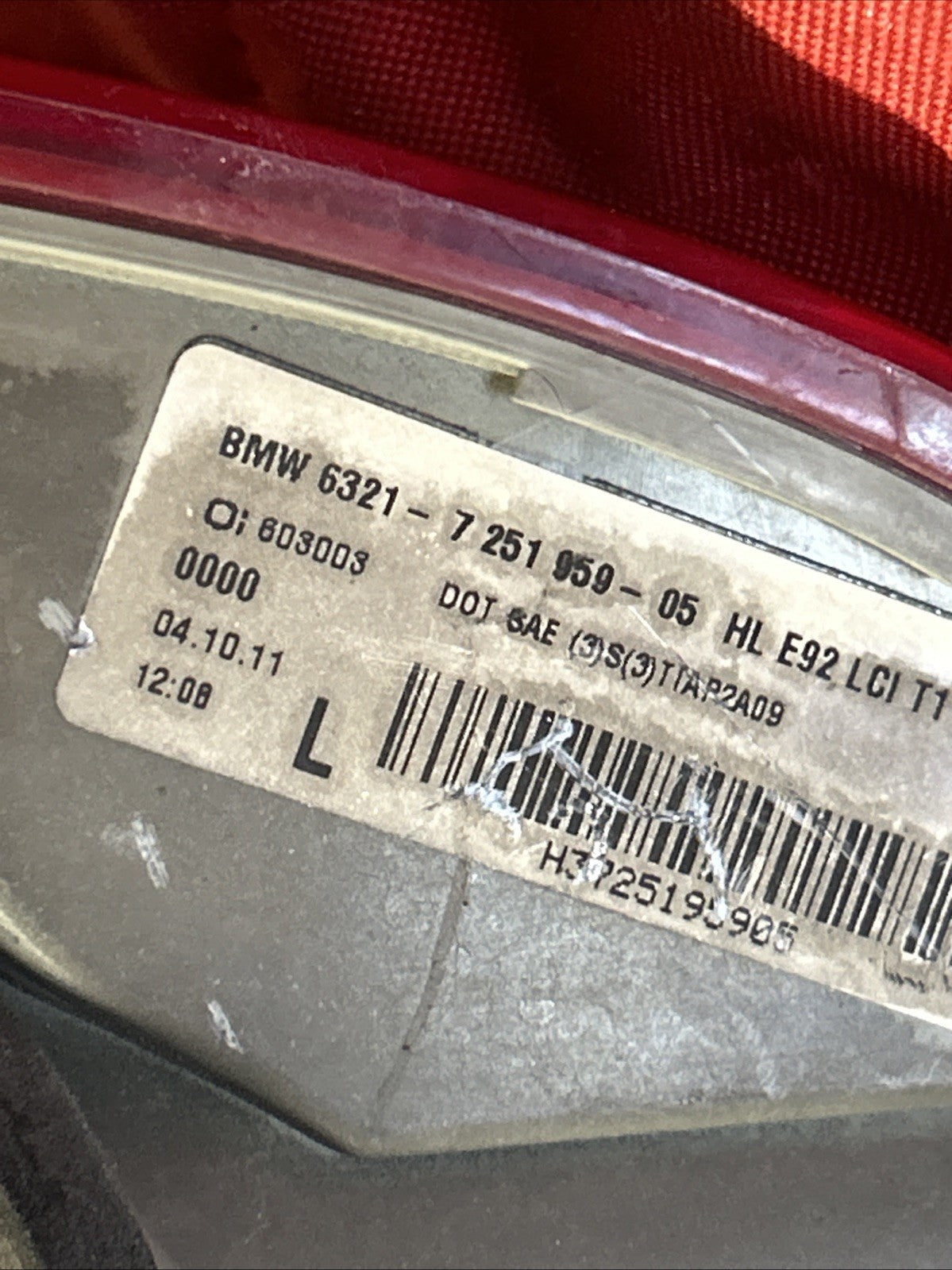 2011-2013 BMW 3 -SERIES E92 LEFT SIDE LH OUTER LED LCI TAILLIGHT OEM 7251959