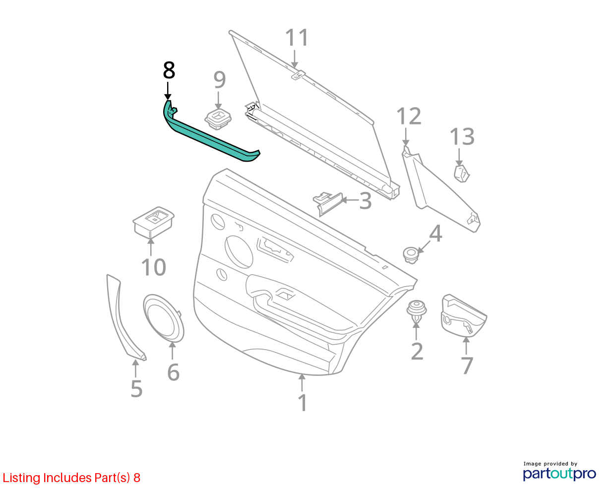 BMW 3 Series E90 E91 Decor Strip Trim Rear Left Door Aluminum 6982473