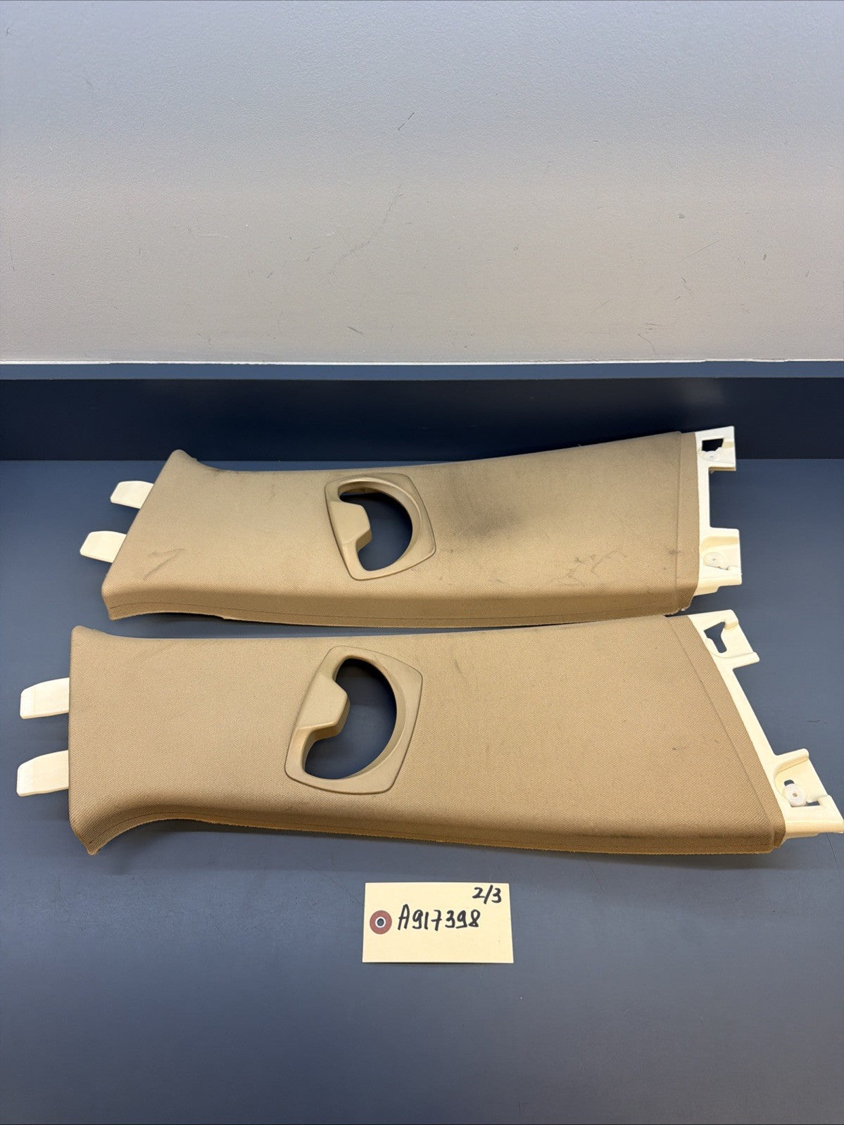 06-12 BMW E90 E91 328i UPPER B PILLAR TRIM LEFT & RIGHT 7058336 7058336 BEIGE