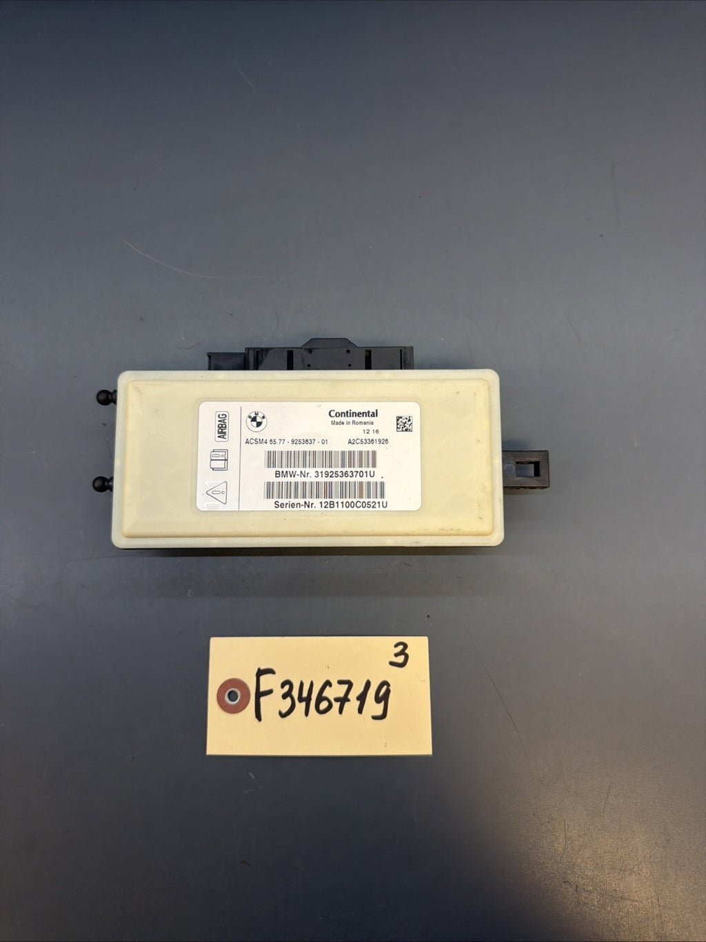 BMW 2011-2017 F25 X3 F10 F30 3/5 SERIES CRASH SRS CONTROL MODULE OEM 9253637