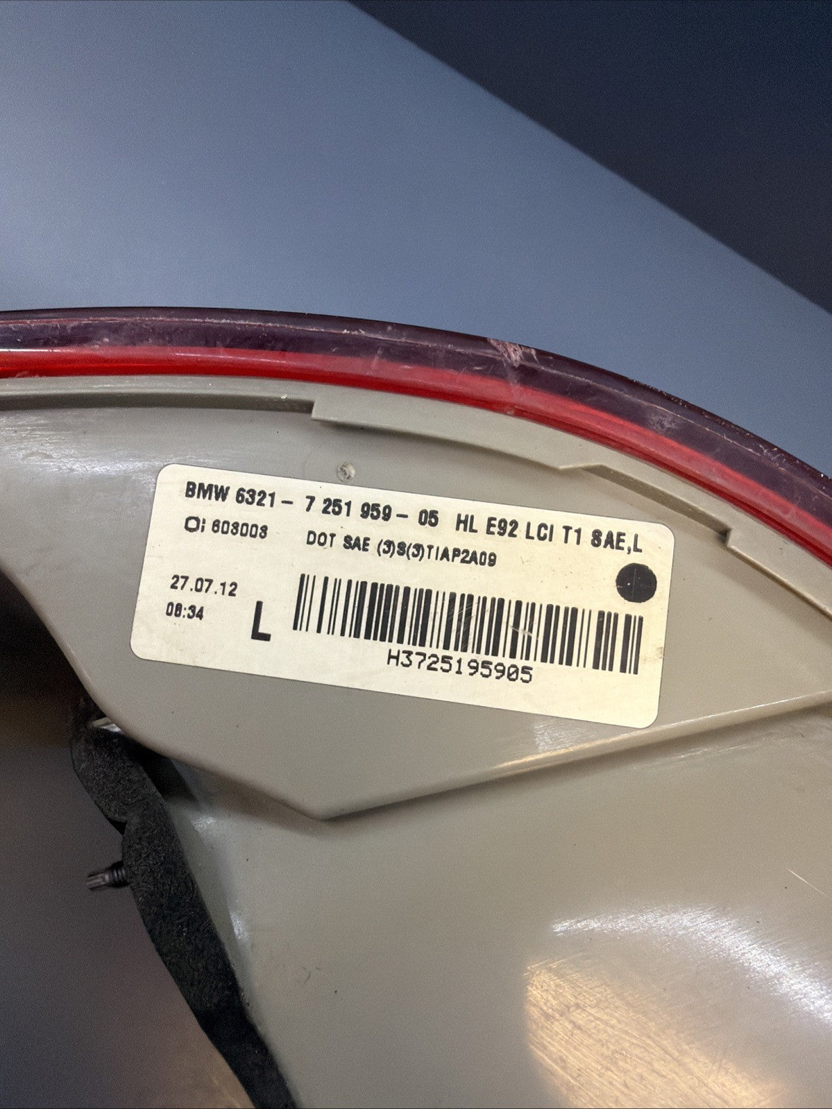 2011-2013 BMW 3 -SERIES E92 LEFT SIDE LH OUTER LED LCI TAILLIGHT OEM 7251959