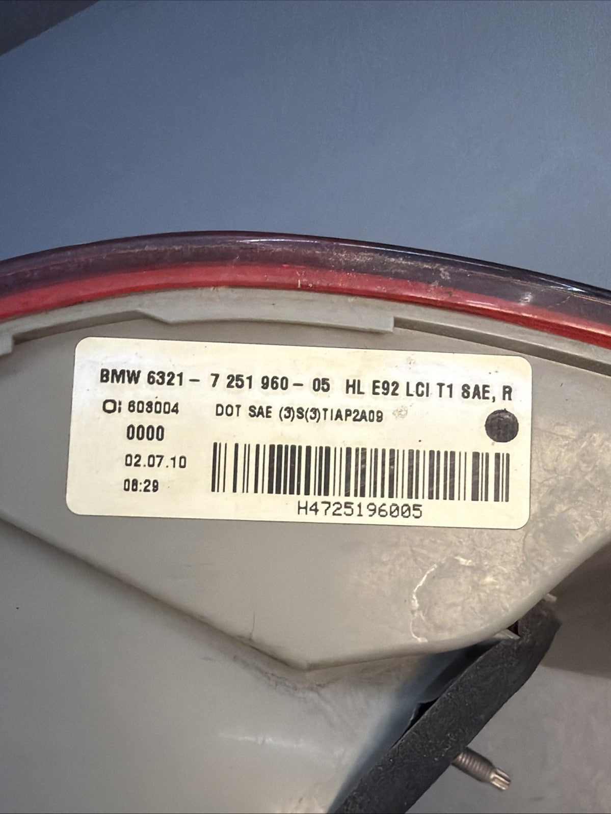 11-13 BMW E92 328i 335i Rear Right Outer Taillight Tail Light Lamp OEM 7251960