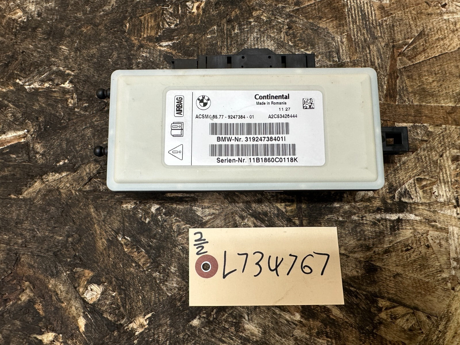 BMW 11-17 F25 X3 F10 5 SERIES CRASH IMPACT SENSOR SRS MODULE OEM 9247384