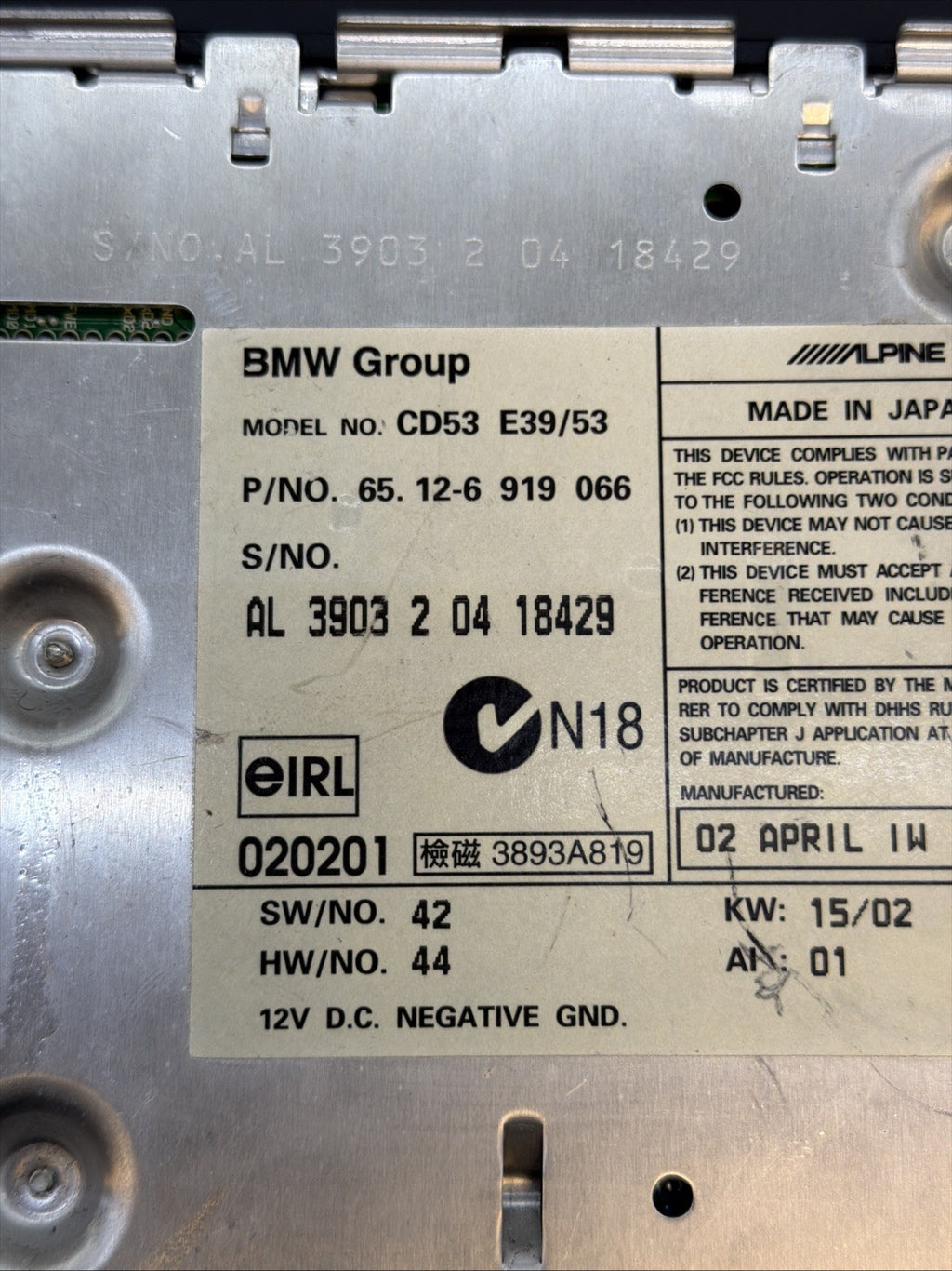 BMW E39 E53 5 X5 series BUSINESS CD DISC RADIO PLAYER AUDIO IN-DASH UNIT 6919066